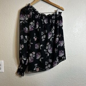 White House Black Market Women's Medium One Shoulder Top Balloon Sleeve Floral